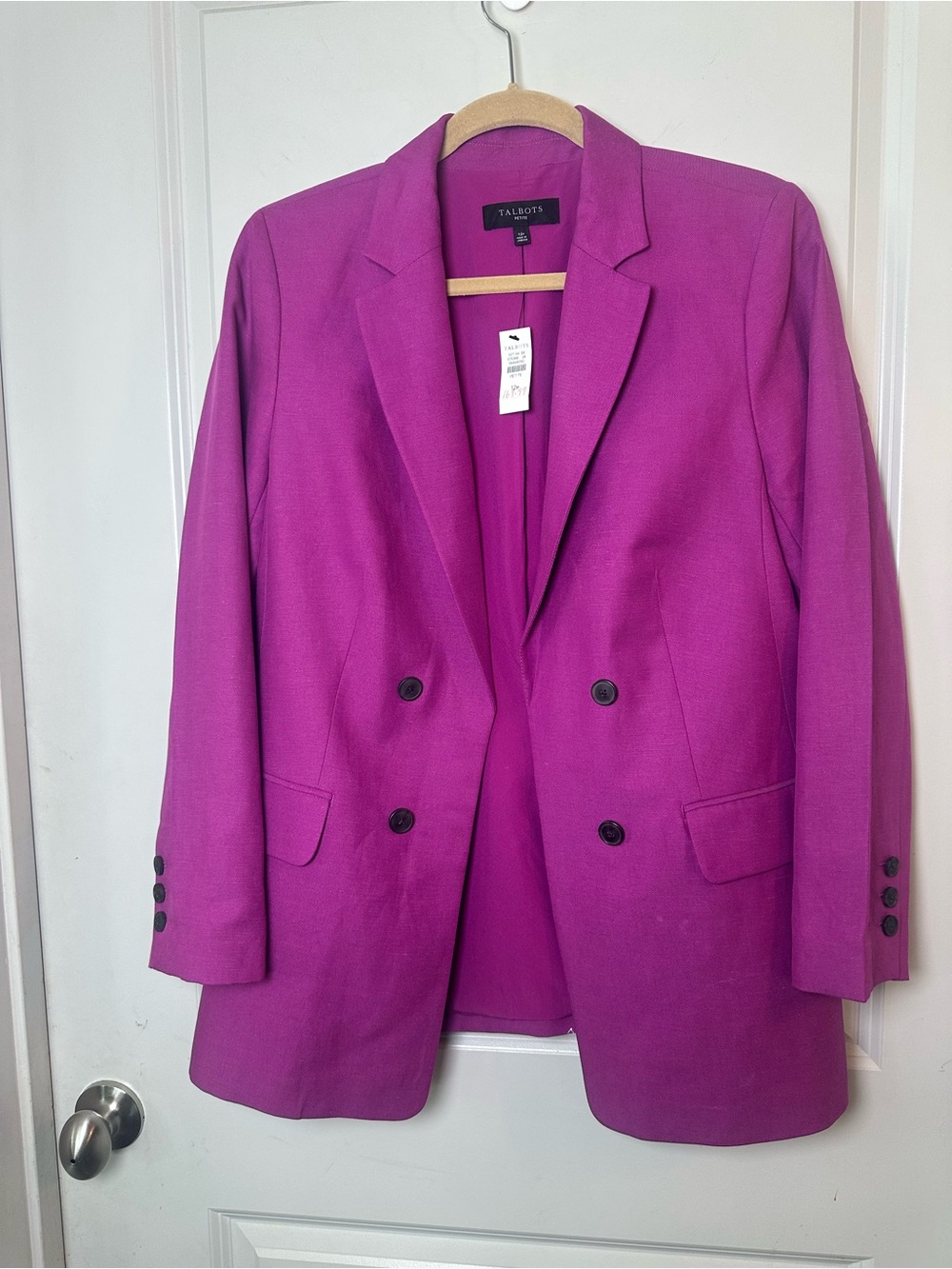 NEW TALBOTS Linen/Cotton Double Breasted Open Magenta Pink Blazer, Size 12P